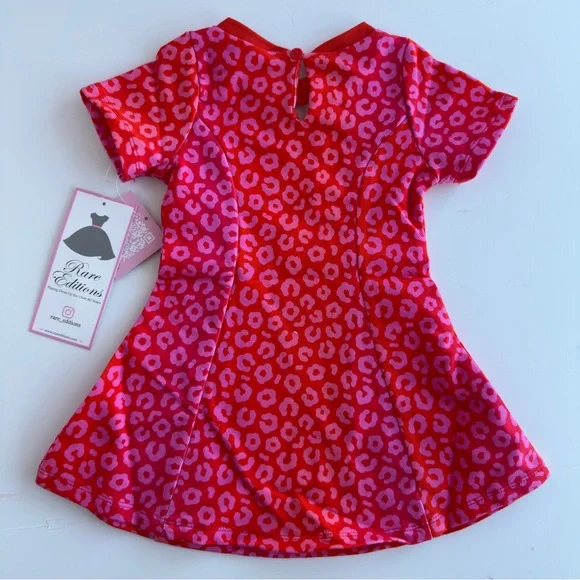Rare Editions Toddler Girls Leopard Print Patches Dress Pink/Red NWT NEW - Picture 3 of 15